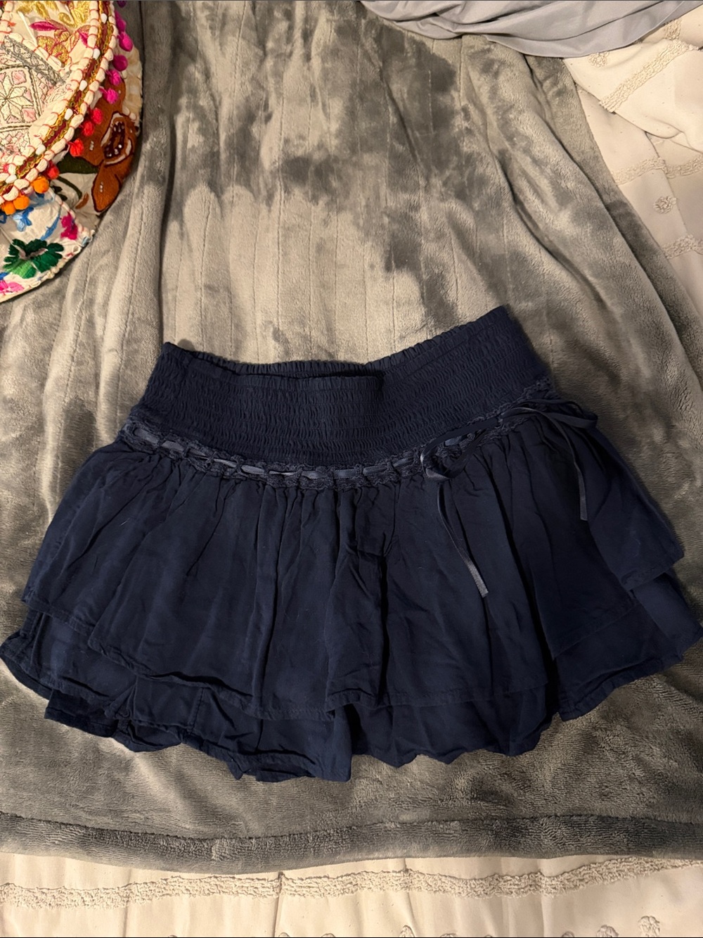 Hollister Navy Layered Ruffle Skort with Smocked Waist
